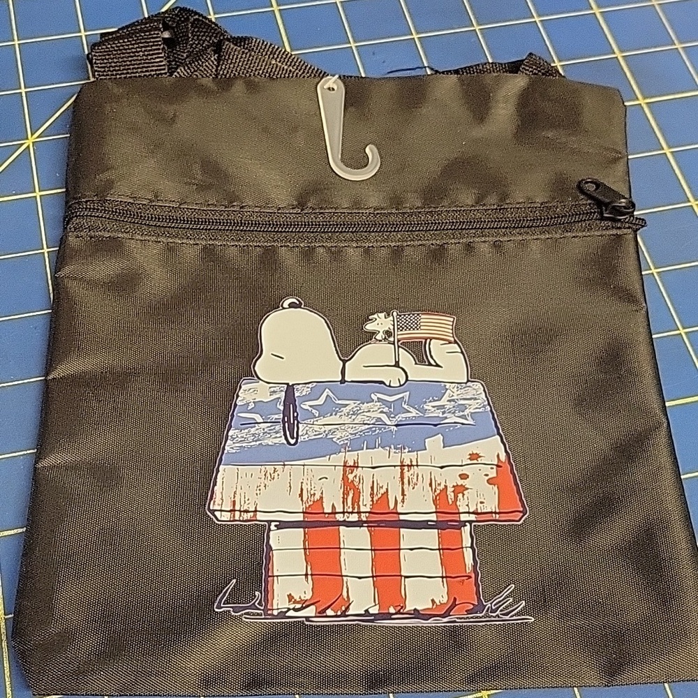 Snoopy American Flag Black Waterproof Crossbody Bag 7.5" x 9"